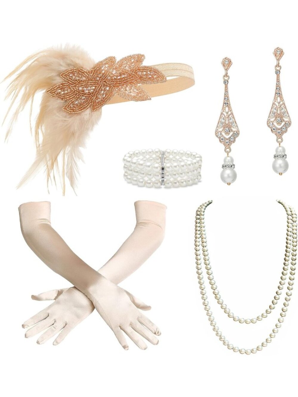 1920s Flapper Headband Set - 6 Vintage Gatsby Accessories for Women